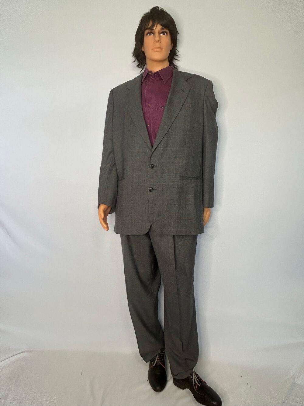 Oscar de la Renta Gray Glen Plaid Wool Suit 43L 37x32 Mens 2 Piece Blazer